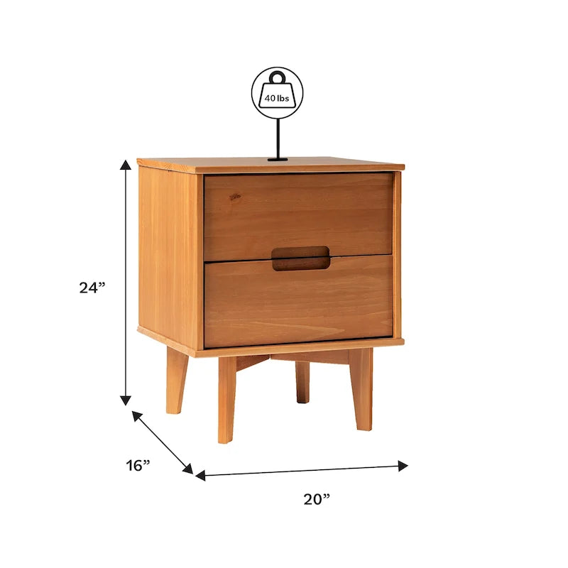 Table de chevet en bois massif du milieu du siècle à 2 tiroirs, lot de 2