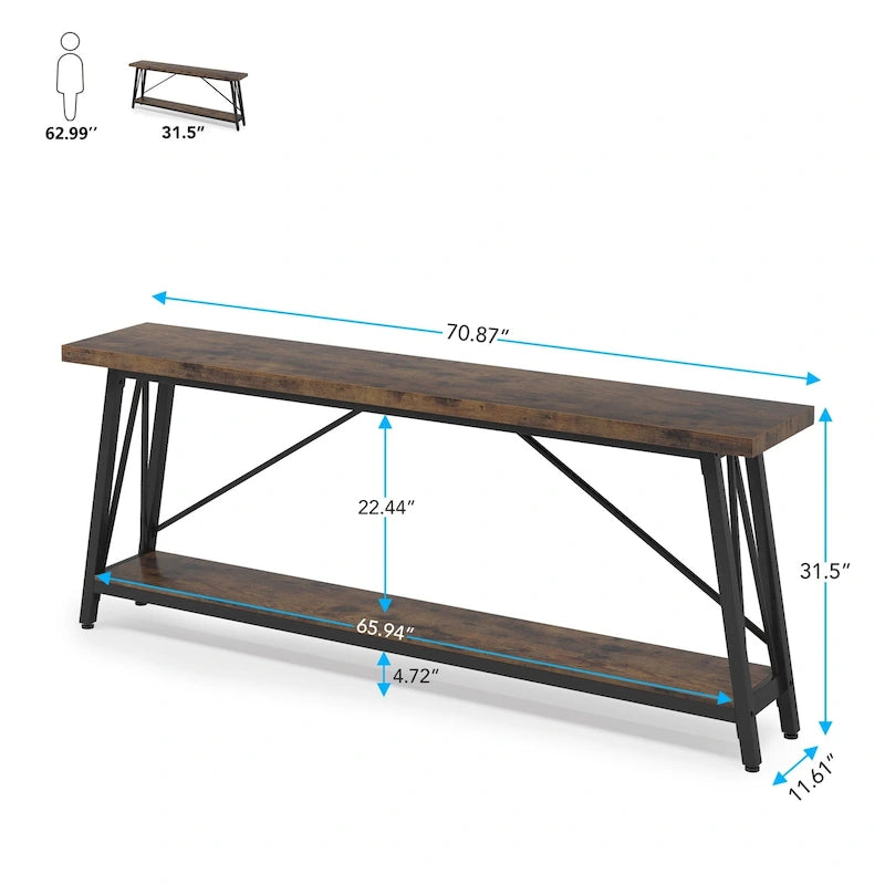 Console/Table de Canapé en Bois Extra Longue de 70,9 Pouces pour Entrée