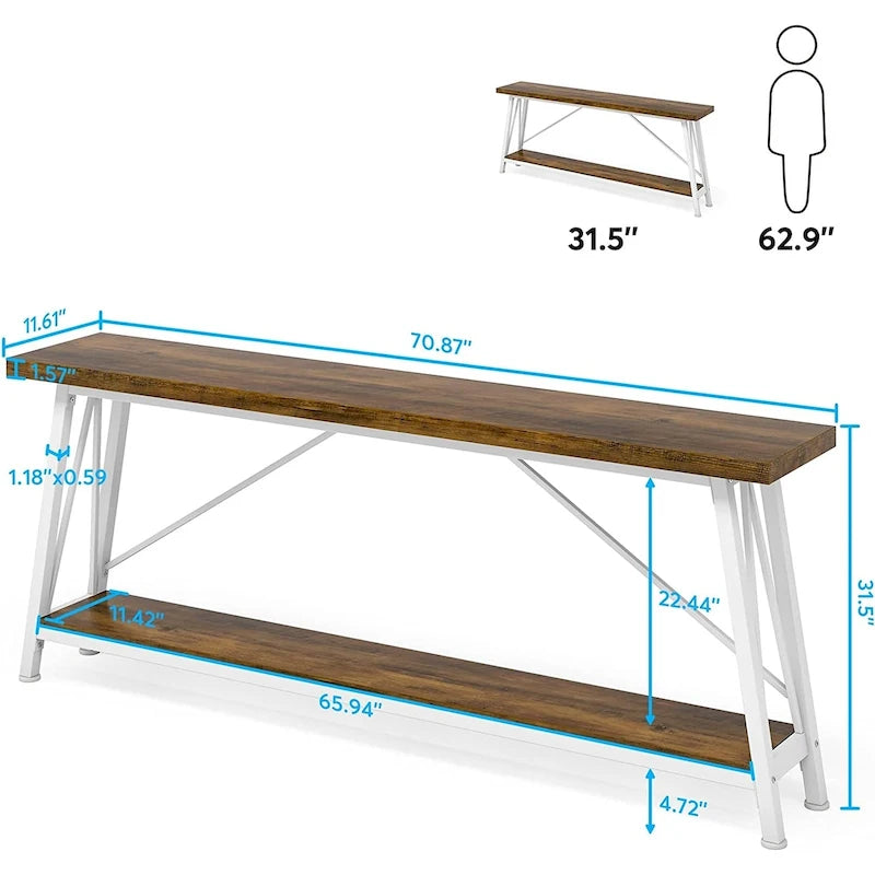 Console/Table de Canapé en Bois Extra Longue de 70,9 Pouces pour Entrée