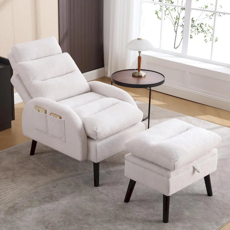 Fauteuil d'appoint avec dossier réglable et pouf de rangement