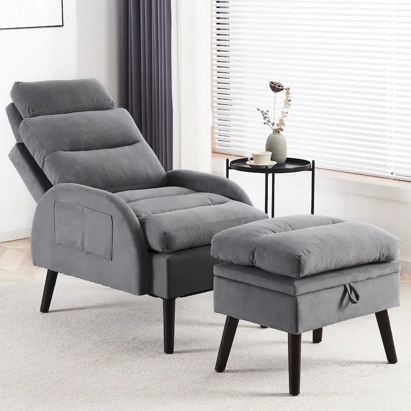 Fauteuil d'appoint avec dossier réglable et pouf de rangement