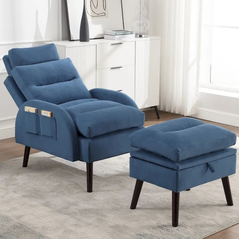 Fauteuil d'appoint avec dossier réglable et pouf de rangement