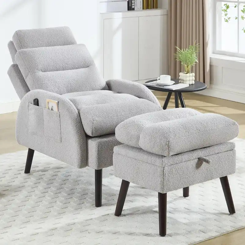 Fauteuil d'appoint avec dossier réglable et pouf de rangement