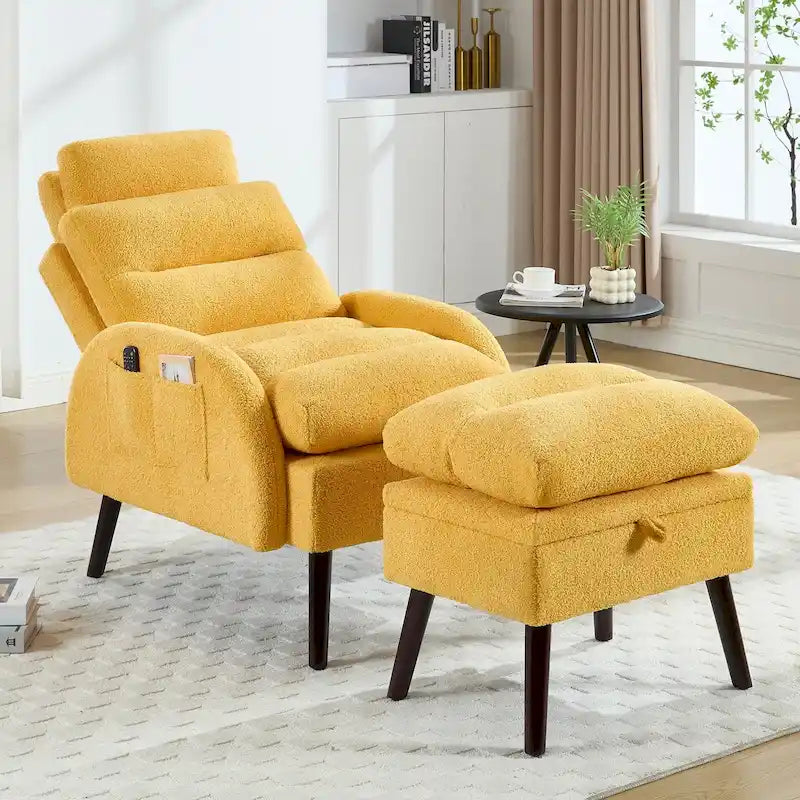 Fauteuil d'appoint avec dossier réglable et pouf de rangement