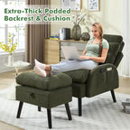 Fauteuil d'appoint avec dossier réglable et pouf de rangement