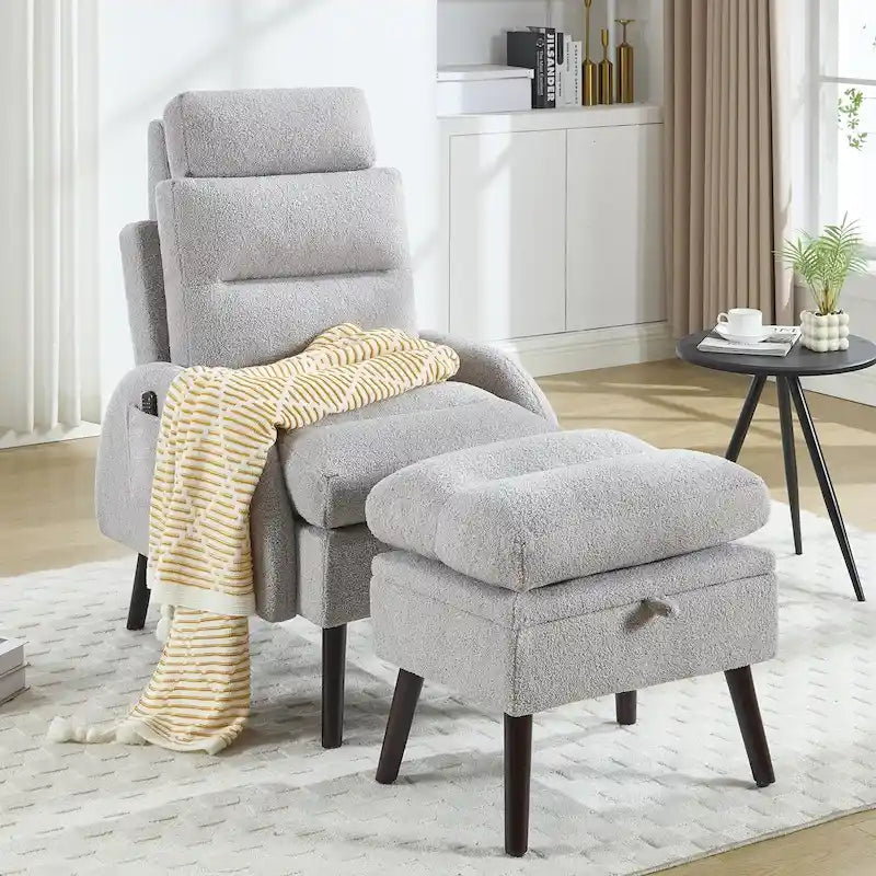 Fauteuil d'appoint avec dossier réglable et pouf de rangement