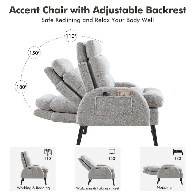Fauteuil d'appoint avec dossier réglable et pouf de rangement