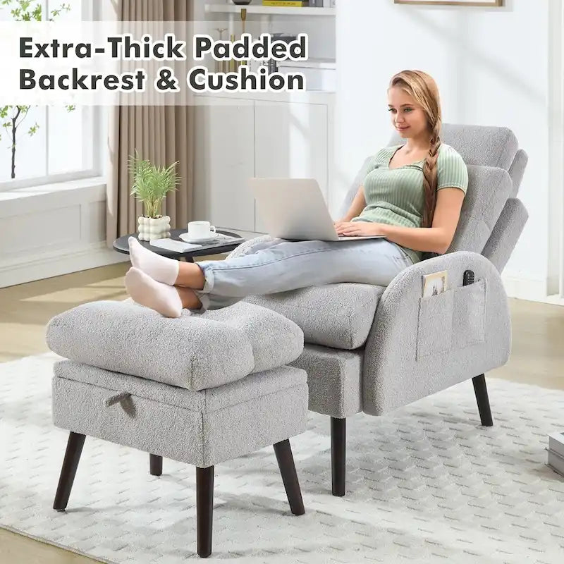Fauteuil d'appoint avec dossier réglable et pouf de rangement