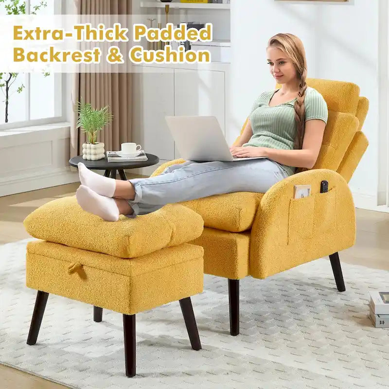 Fauteuil d'appoint avec dossier réglable et pouf de rangement