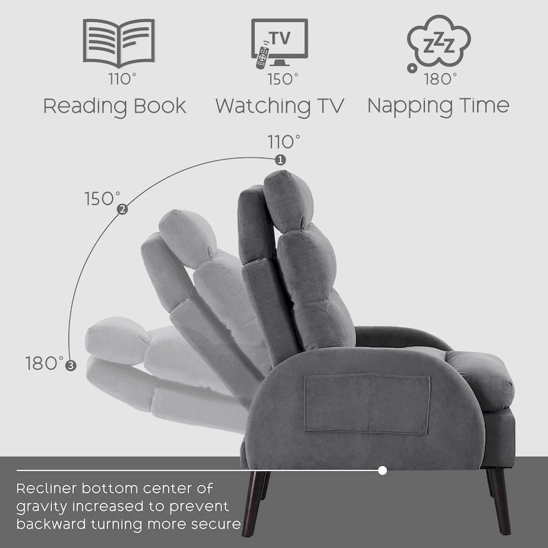 Fauteuil d'appoint avec dossier réglable et pouf de rangement