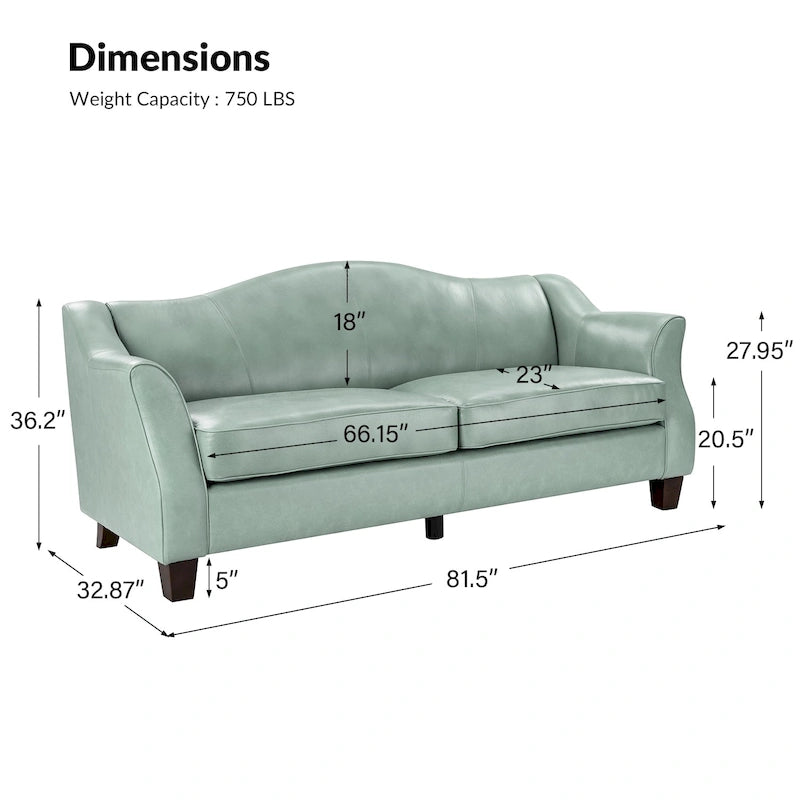 Canapé 81,5 po en cuir véritable classique avec pieds en bois massif