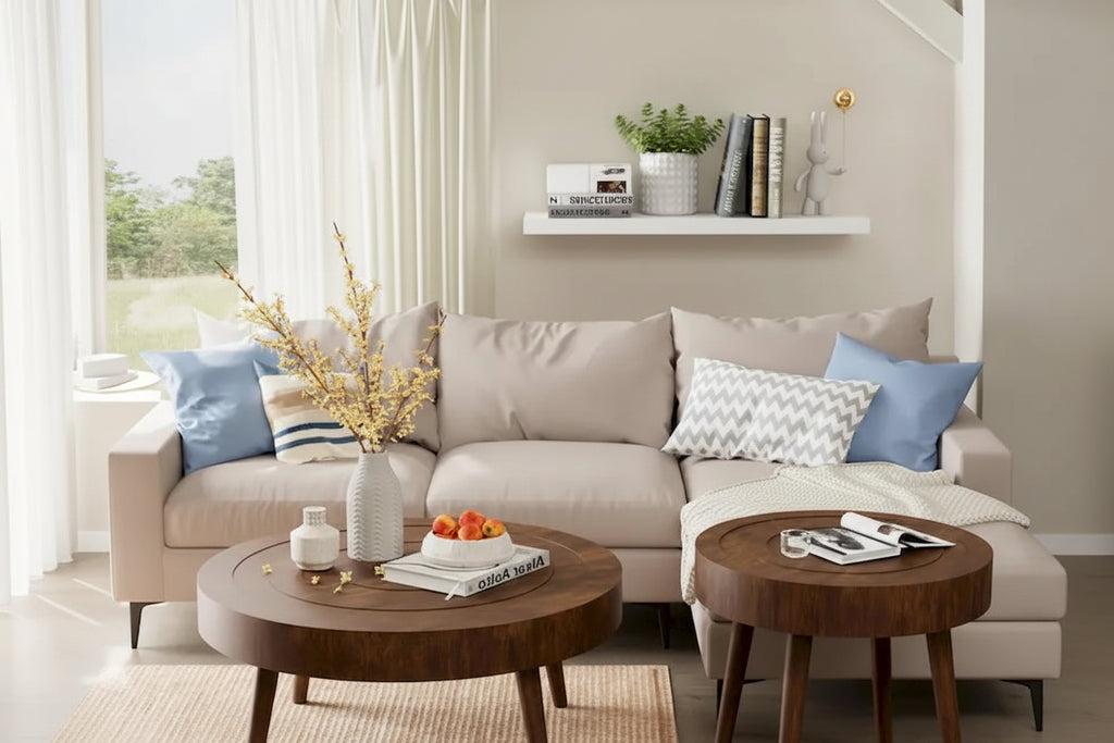 COSIEST Rustic Brown Solid Wood Coffee Table for Living Room
