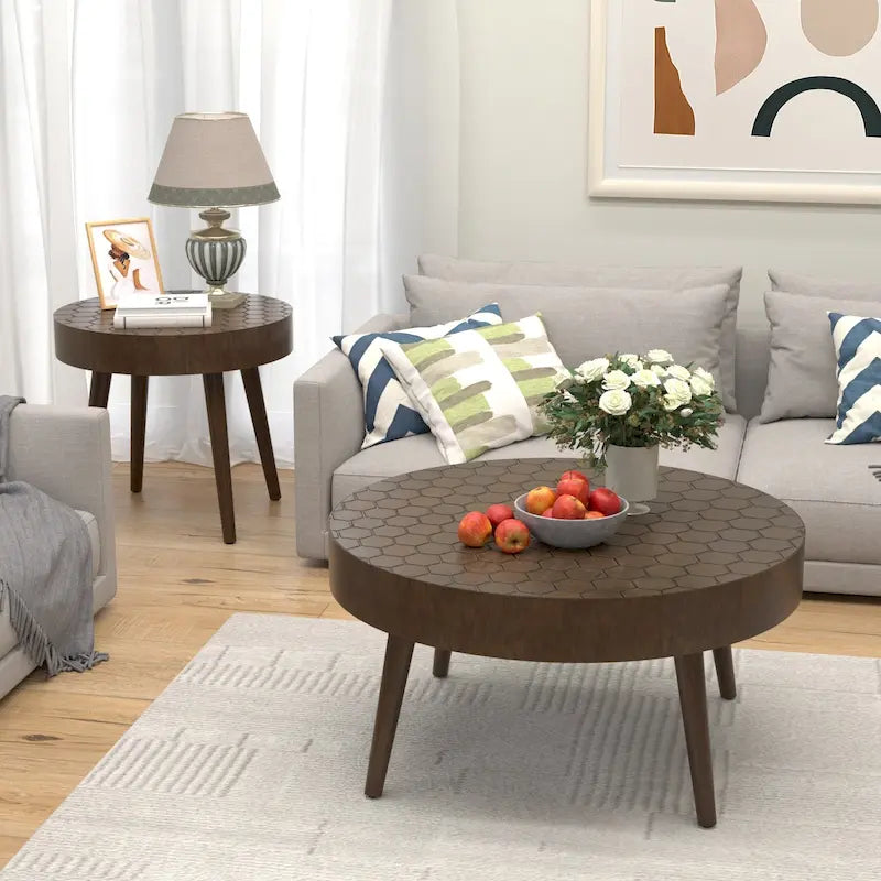 Table Basse en Bois Massif Marron Rustique COSIEST pour Salon