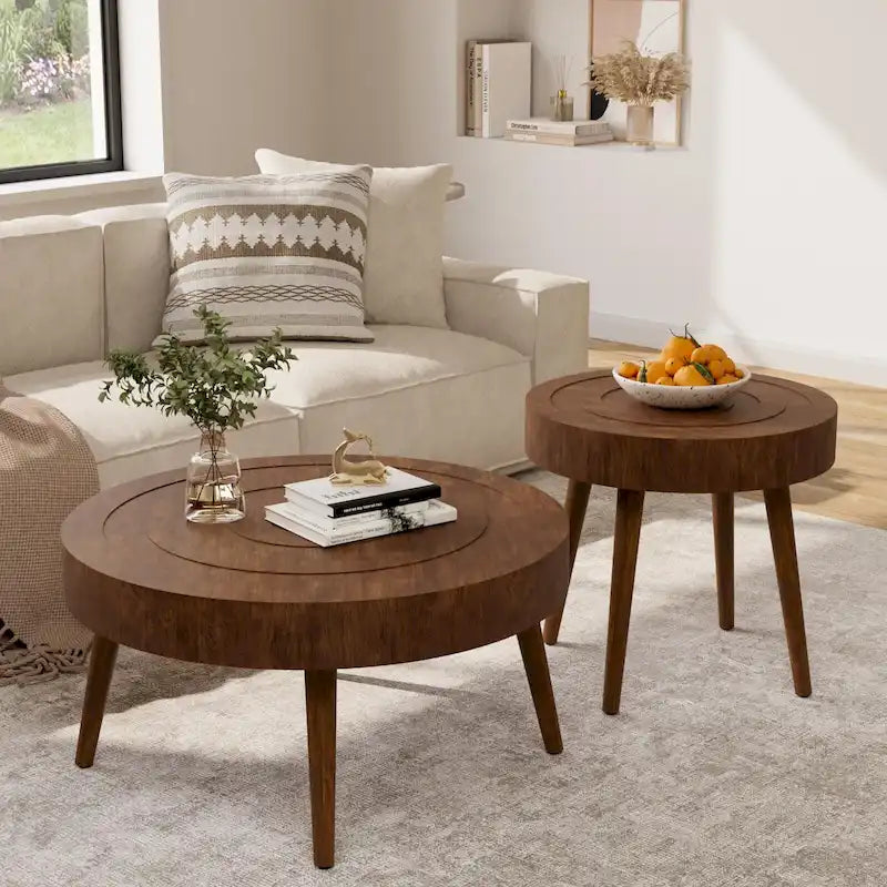 Table Basse en Bois Massif Marron Rustique COSIEST pour Salon
