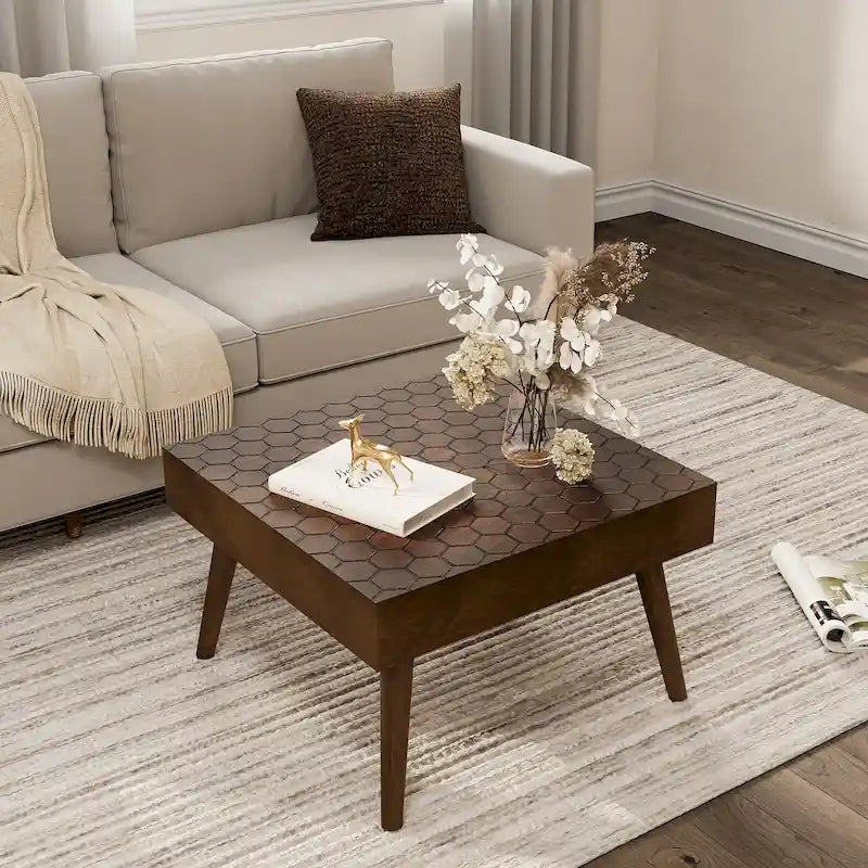 Table Basse en Bois Massif Marron Rustique COSIEST pour Salon