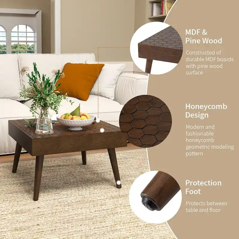 Table Basse en Bois Massif Marron Rustique COSIEST pour Salon