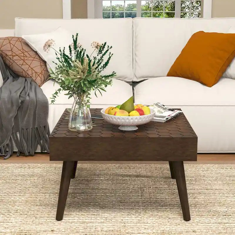 Table Basse en Bois Massif Marron Rustique COSIEST pour Salon