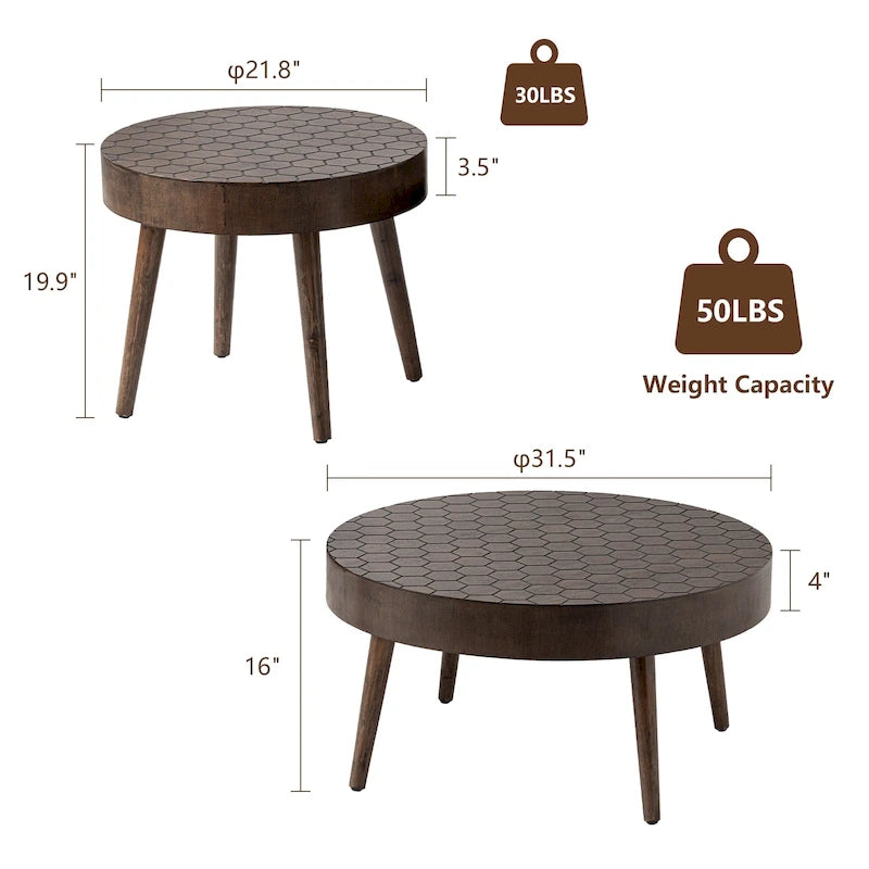 Table Basse en Bois Massif Marron Rustique COSIEST pour Salon