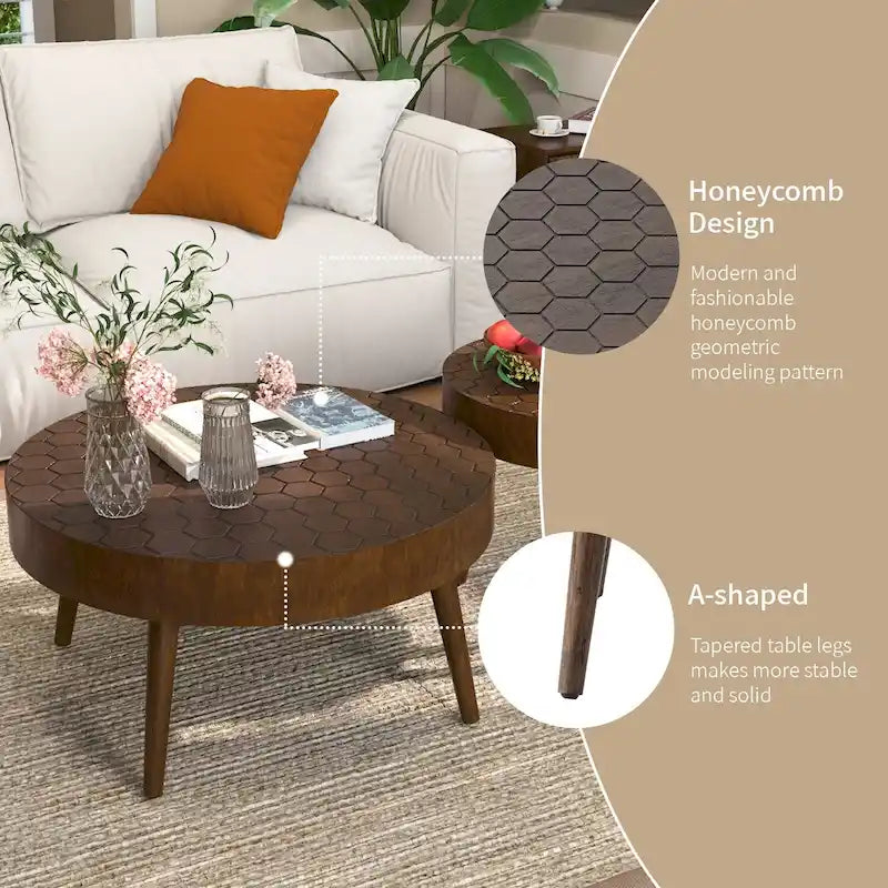 Table Basse en Bois Massif Marron Rustique COSIEST pour Salon