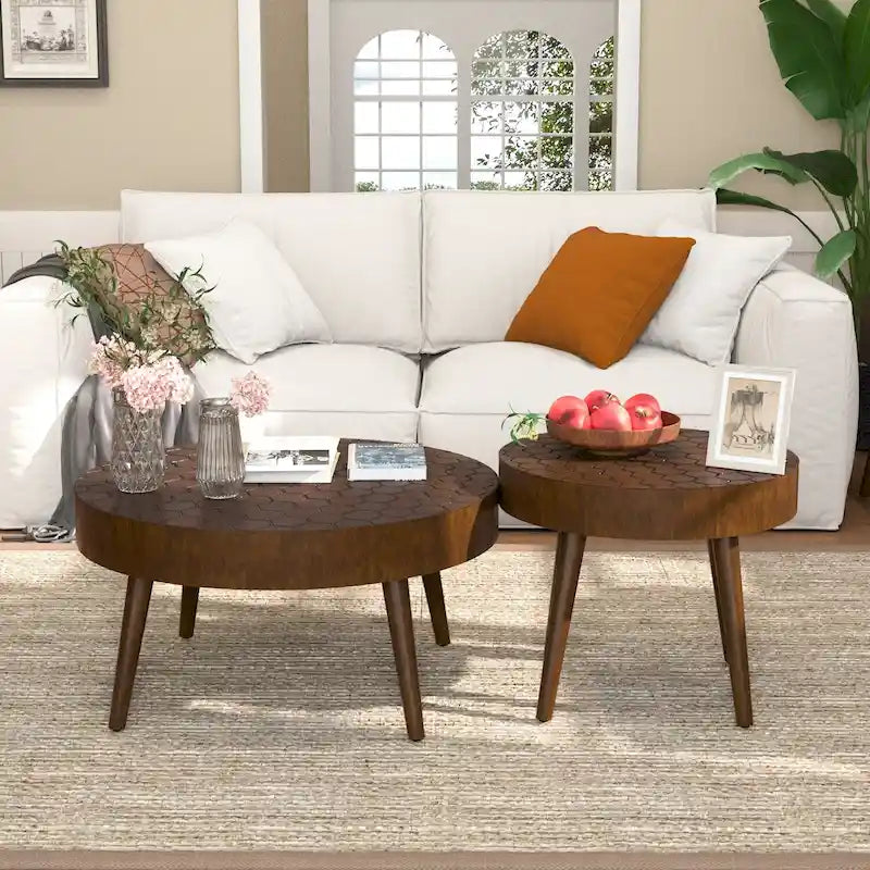 Table Basse en Bois Massif Marron Rustique COSIEST pour Salon