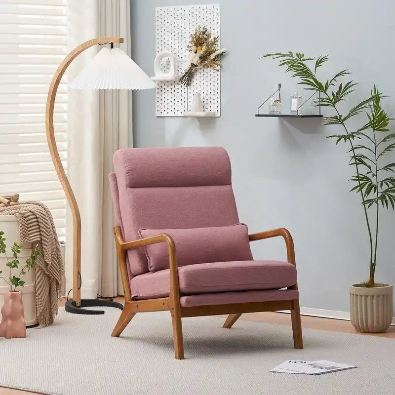 Chaise d'appoint à dossier haut en bois massif avec accoudoirs