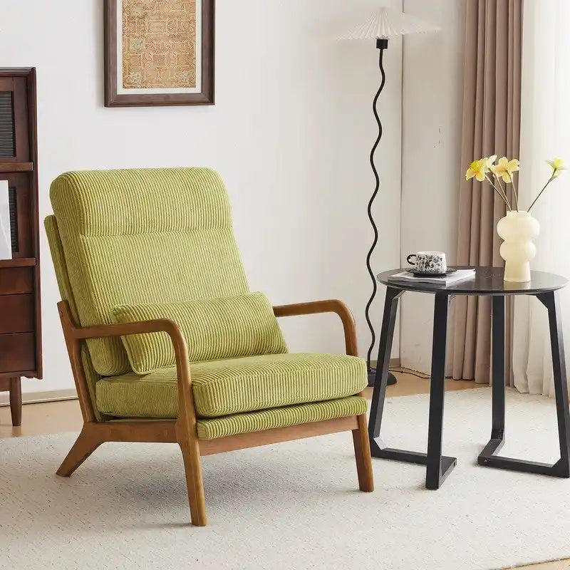 Chaise d'appoint à dossier haut en bois massif avec accoudoirs