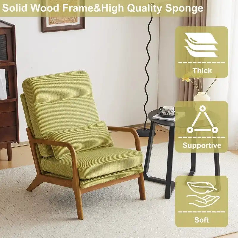 Chaise d'appoint à dossier haut en bois massif avec accoudoirs