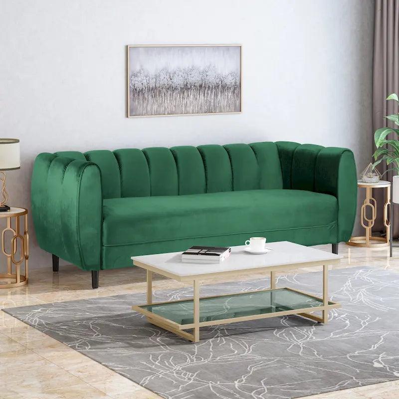 Canapé 3 places moderne en velours - 76,20 P x 211,46 L x 76,84 H