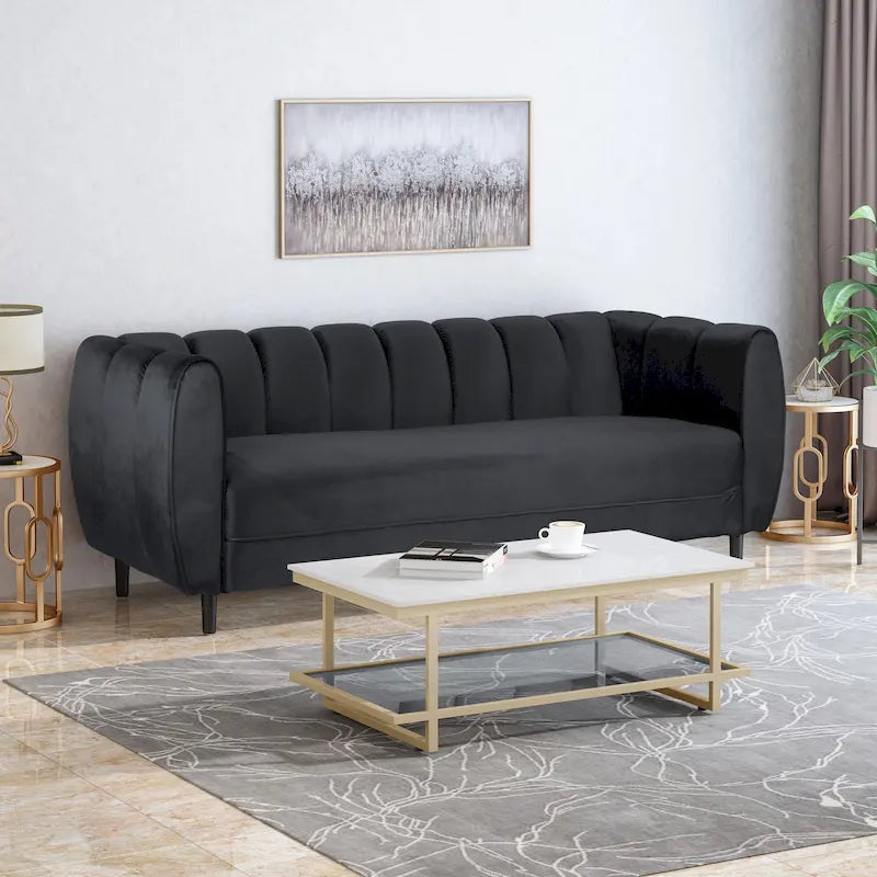 Canapé 3 places moderne en velours - 76,20 P x 211,46 L x 76,84 H