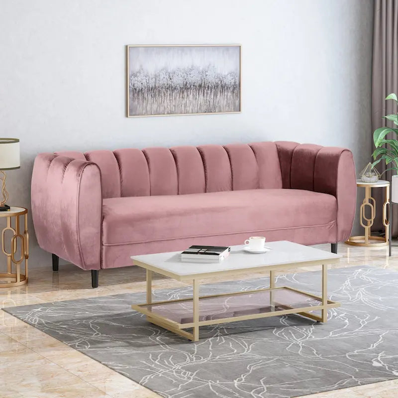 Canapé 3 places moderne en velours - 76,20 P x 211,46 L x 76,84 H
