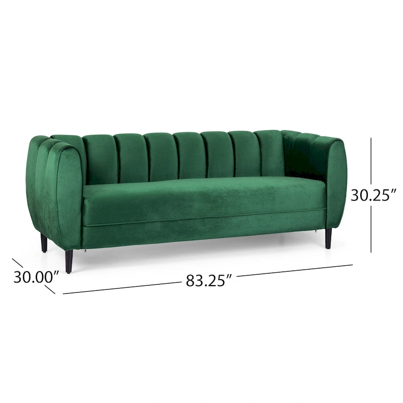 Canapé 3 places moderne en velours - 76,20 P x 211,46 L x 76,84 H