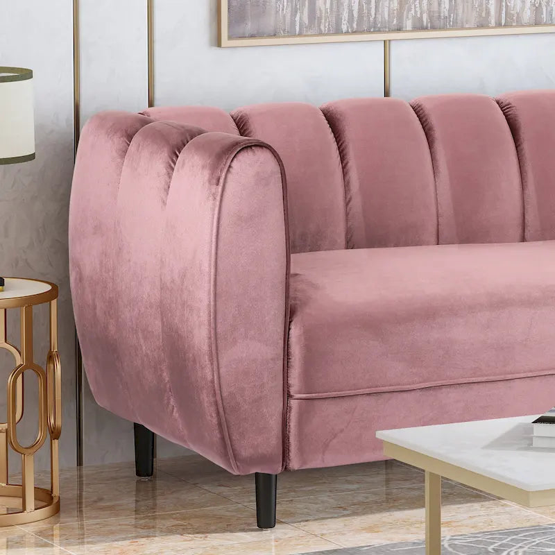 Canapé 3 places moderne en velours - 76,20 P x 211,46 L x 76,84 H