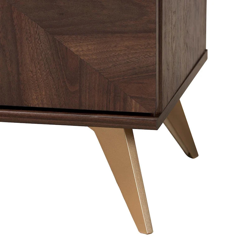 Commode 6 tiroirs en bois fini noyer marron de style transitionnel moderne du milieu du siècle
