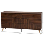 Commode 6 tiroirs en bois fini noyer marron de style transitionnel moderne du milieu du siècle