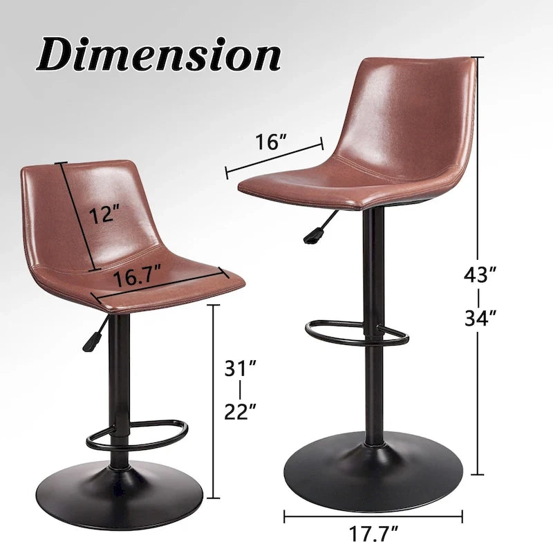 Lot de 2 tabourets de bar réglables en hauteur, tabourets de bar pivotants avec dossier