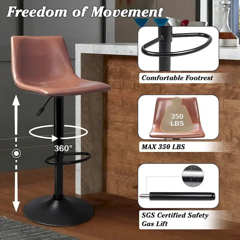 Lot de 2 tabourets de bar réglables en hauteur, tabourets de bar pivotants avec dossier