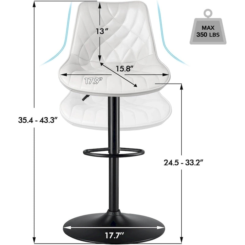 Lot de 2 tabourets de bar réglables en hauteur, tabourets de bar pivotants avec dossier