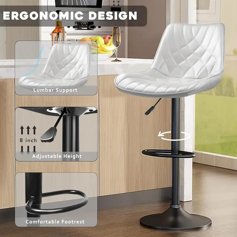 Lot de 2 tabourets de bar réglables en hauteur, tabourets de bar pivotants avec dossier