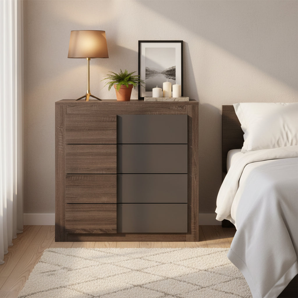 Commode 4 tiroirs finition Chêne foncé
