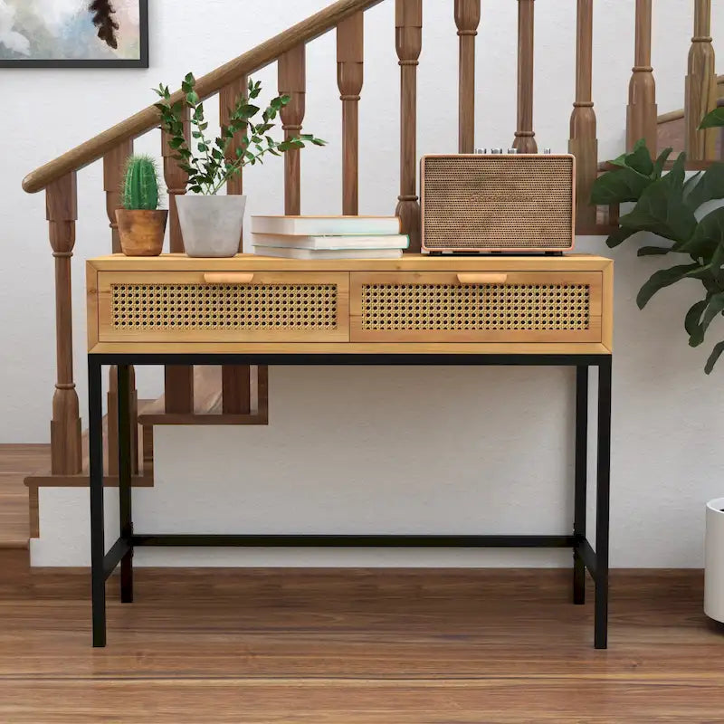 Table console de canapé de ferme moderne tissée 44 po
