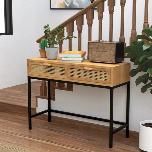 Table console de canapé de ferme moderne tissée 44 po