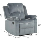 Fauteuil inclinable manuel, canapé individuel inclinable rembourré en tissu doux pour salon chambre