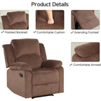 Fauteuil inclinable manuel, canapé individuel inclinable rembourré en tissu doux pour salon chambre