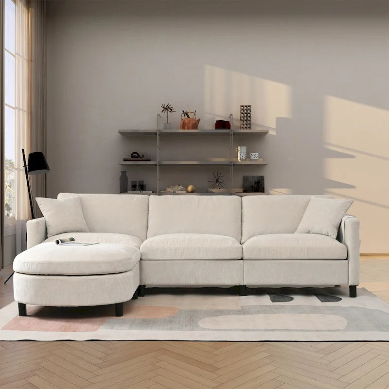 Canapé 3 places en mousse Elegance avec coussins décoratifs et pouf pour salon