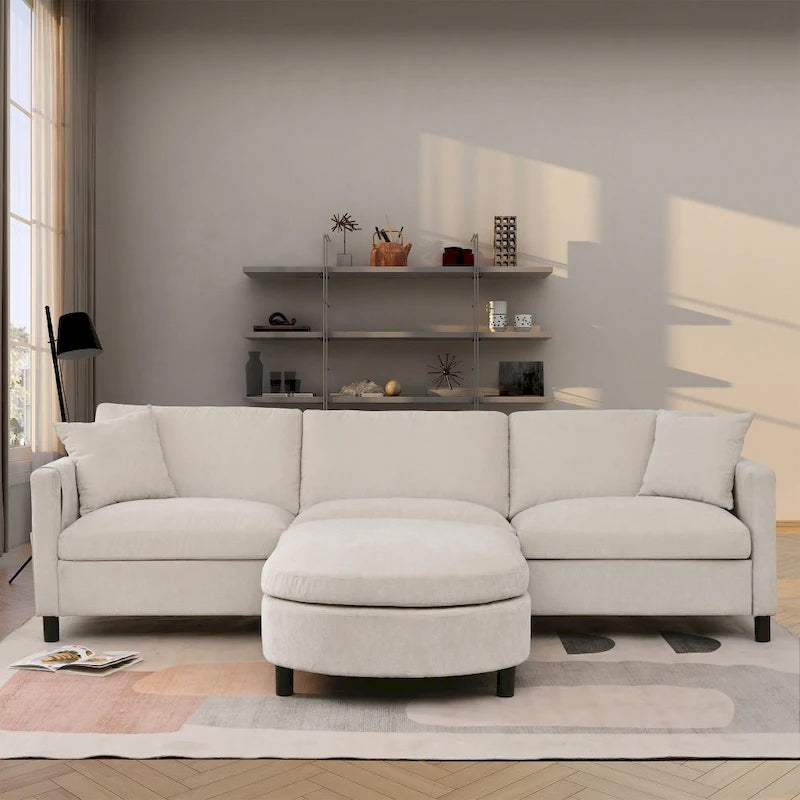 Canapé 3 places en mousse Elegance avec coussins décoratifs et pouf pour salon