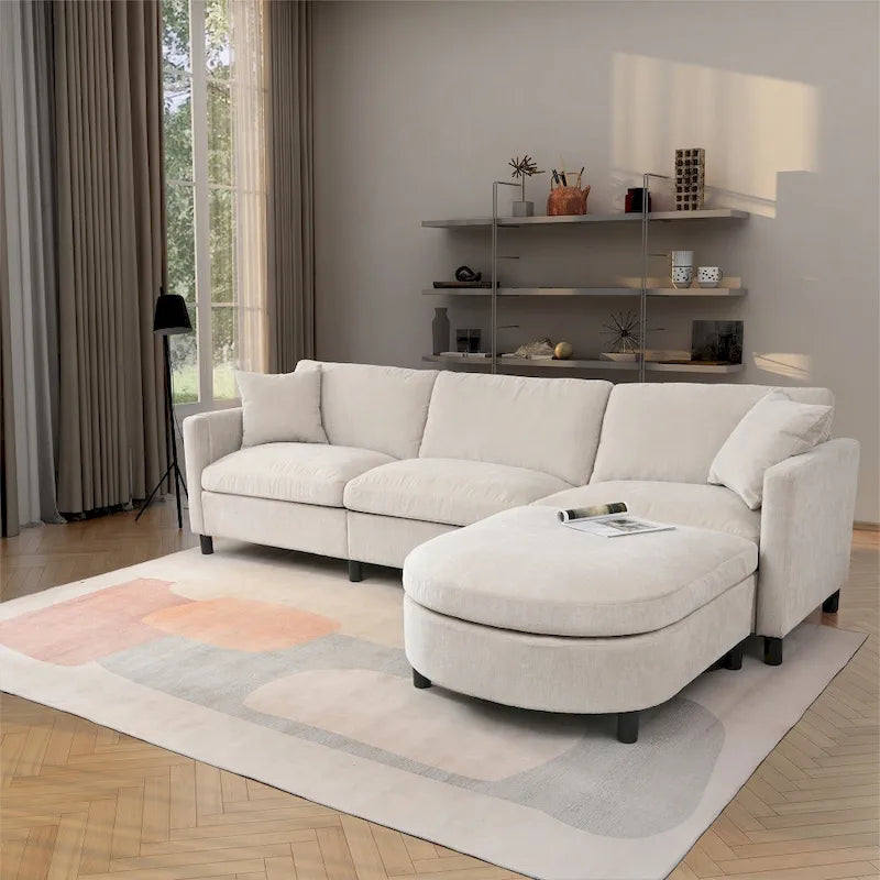 Canapé 3 places en mousse Elegance avec coussins décoratifs et pouf pour salon