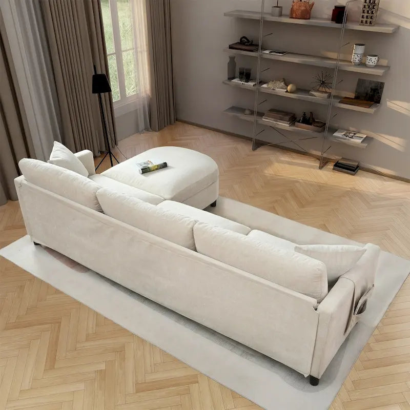 Canapé 3 places en mousse Elegance avec coussins décoratifs et pouf pour salon