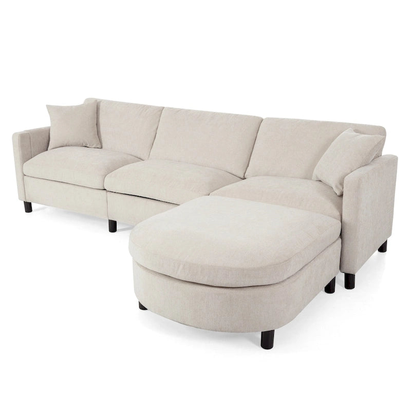 Canapé 3 places en mousse Elegance avec coussins décoratifs et pouf pour salon