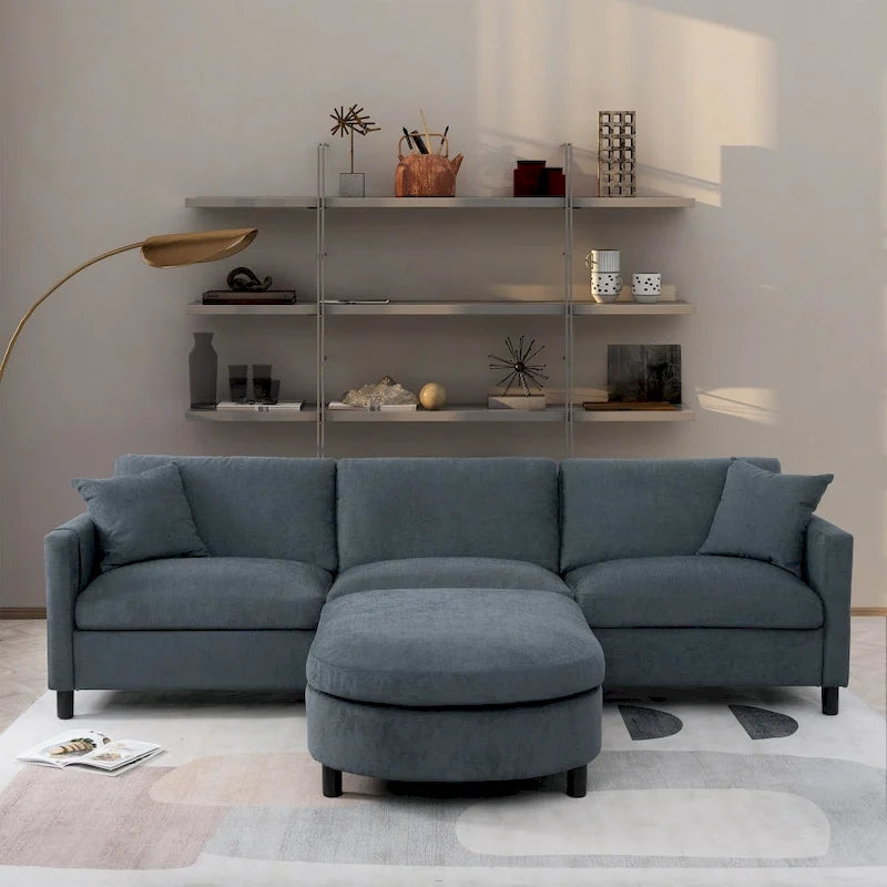 Canapé 3 places en mousse Elegance avec coussins décoratifs et pouf pour salon