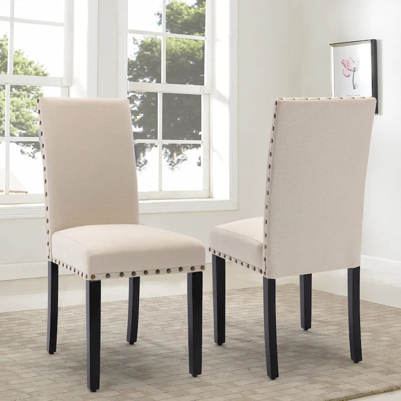 Fabric Upholstered Nailhead Trim Parsons Dining Chairs Set of 2